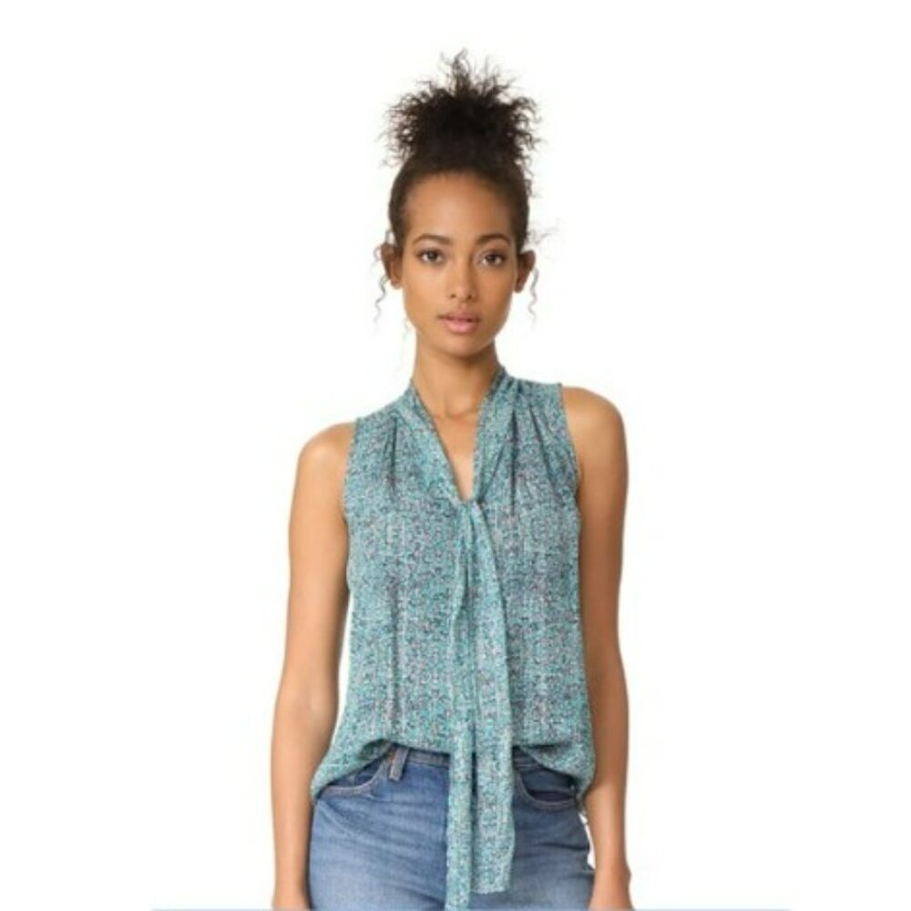 Rebecca Taylor Sleeveless Minnie Floral Chiffon Top Turquoise Blouse Size‎ 2